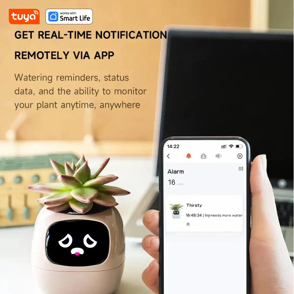 AI Smart Plant Pot with Face Expressions, Fun Plant Raising with Care