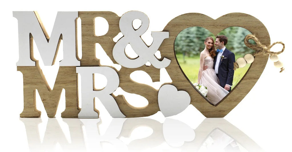 Wooden Craft Photo Frame "MR & MRS"