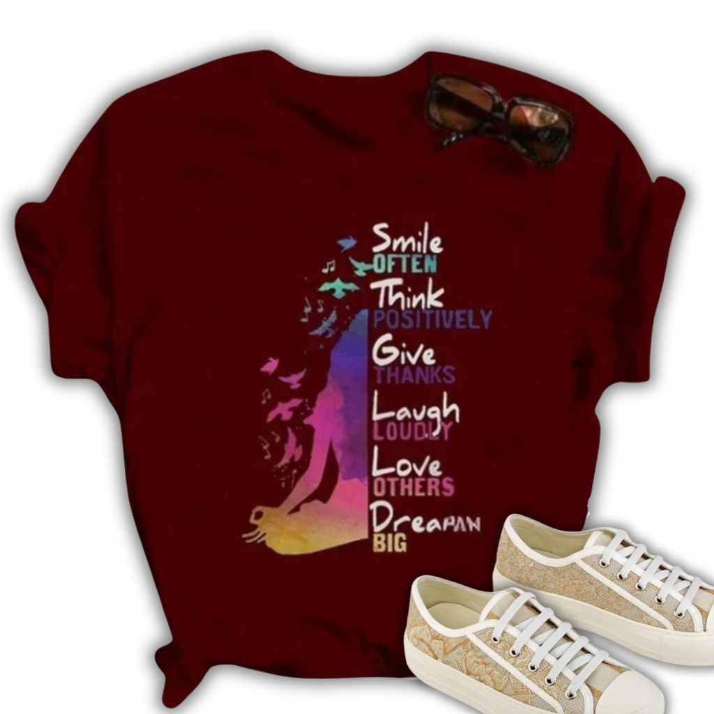 "Smile Think Give Laugh Love Dream" T-Shirt via Loose Neck