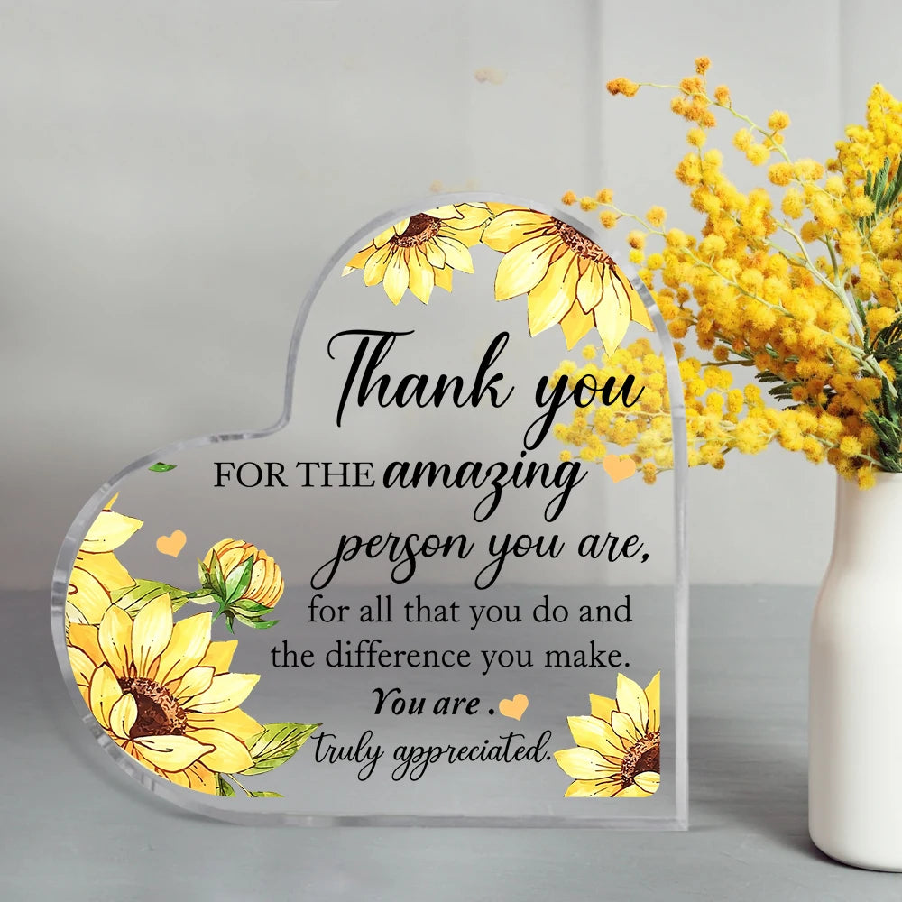 "Thank You" Transparent Acrylic Heart Plaque, Ideal for Gift