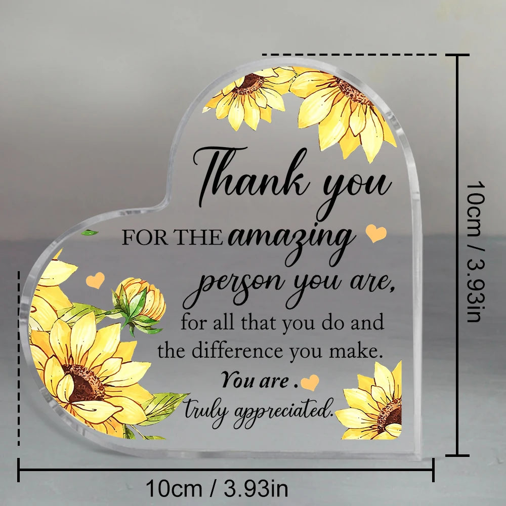 "Thank You" Transparent Acrylic Heart Plaque, Ideal for Gift