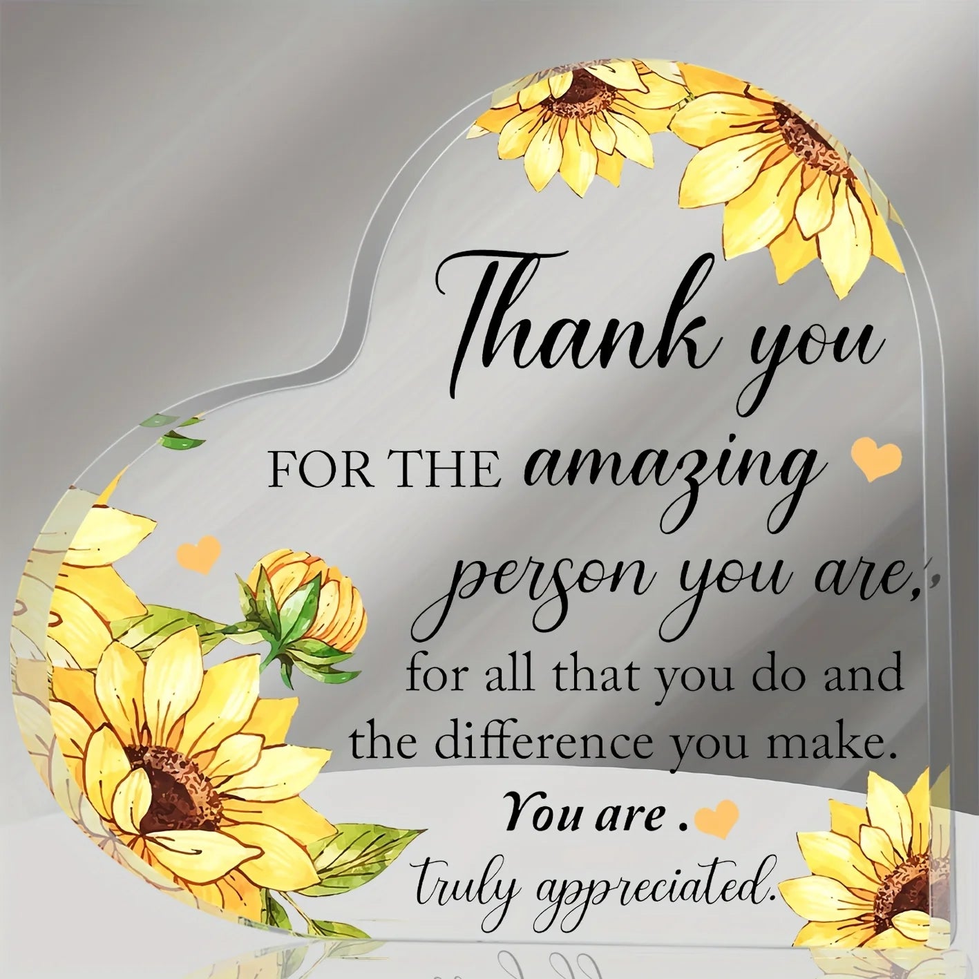 "Thank You" Transparent Acrylic Heart Plaque, Ideal for Gift