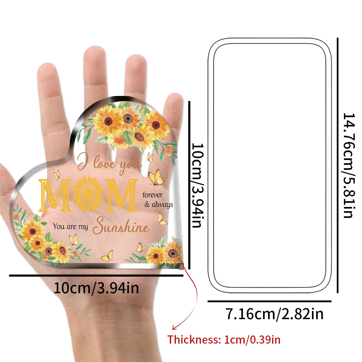 Transparent Acrylic Heart Plaque "I Love You Mom", Ideal Gift For Mom, Mother