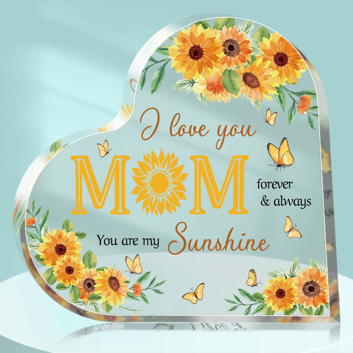 Transparent Acrylic Heart Plaque "I Love You Mom", Ideal Gift For Mom, Mother