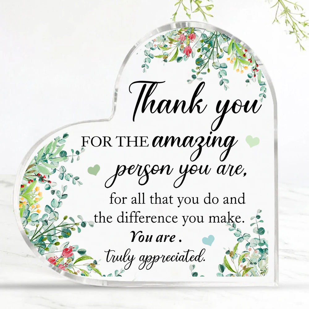 "Thank You" Transparent Acrylic Heart Plaque, Ideal for Gift