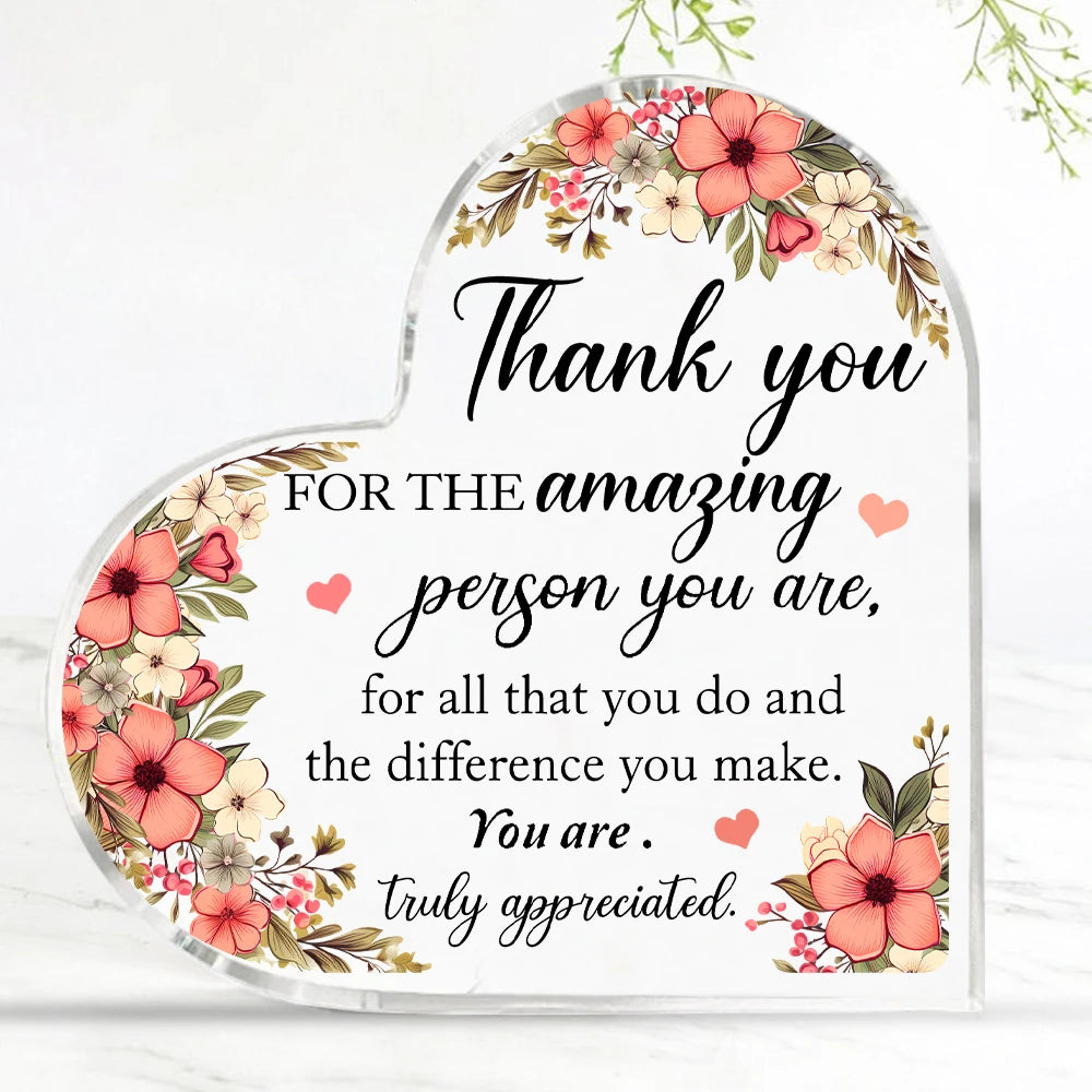 "Thank You" Transparent Acrylic Heart Plaque, Ideal for Gift