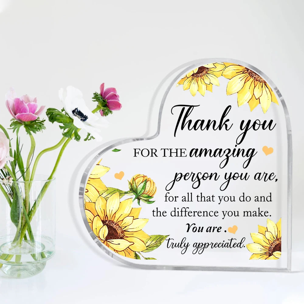 "Thank You" Transparent Acrylic Heart Plaque, Ideal for Gift