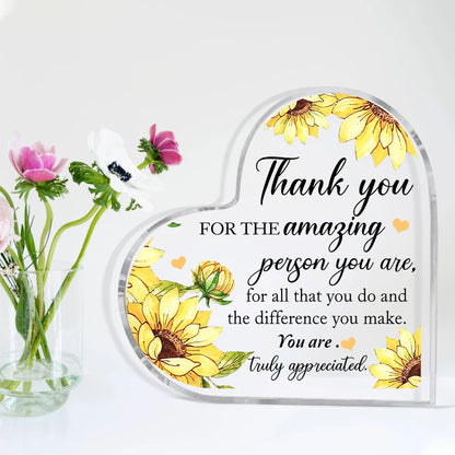 "Thank You" Transparent Acrylic Heart Plaque, Ideal for Gift
