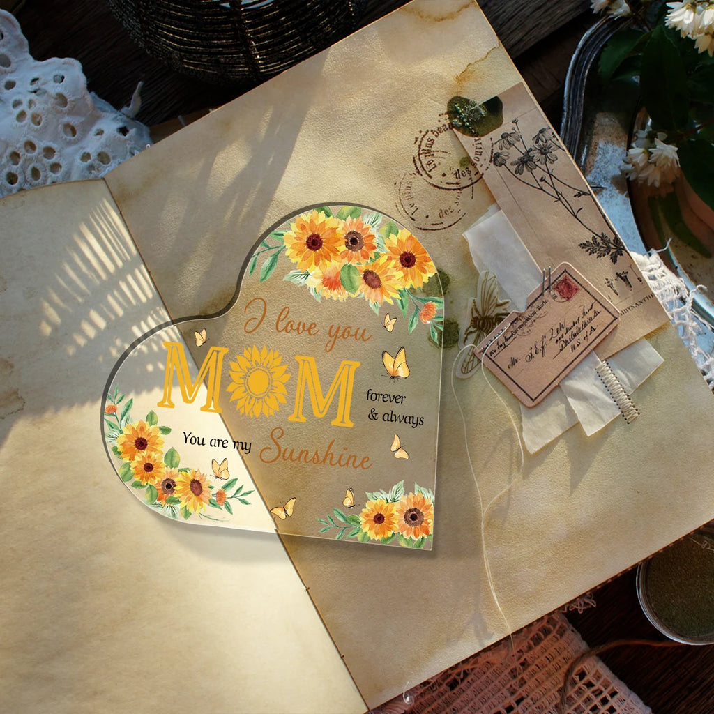 Transparent Acrylic Heart Plaque "I Love You Mom", Ideal Gift For Mom, Mother