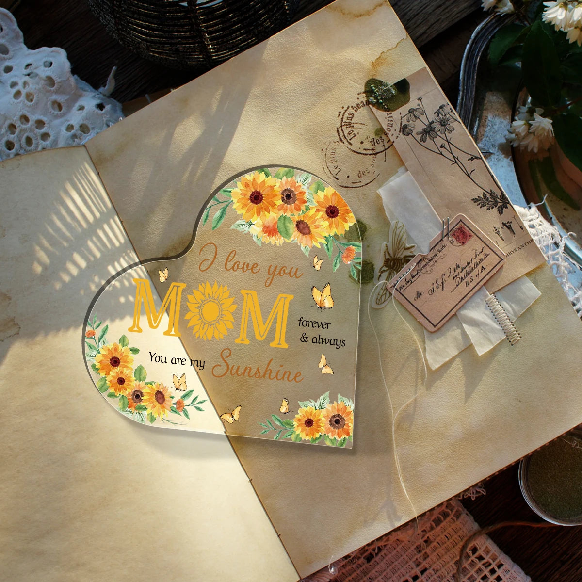 Transparent Acrylic Heart Plaque "I Love You Mom", Ideal Gift For Mom, Mother
