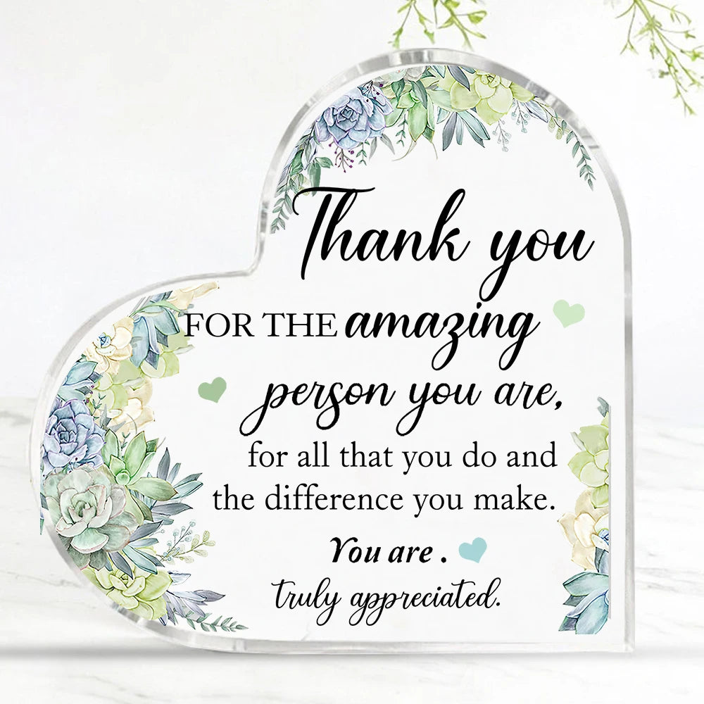 "Thank You" Transparent Acrylic Heart Plaque, Ideal for Gift