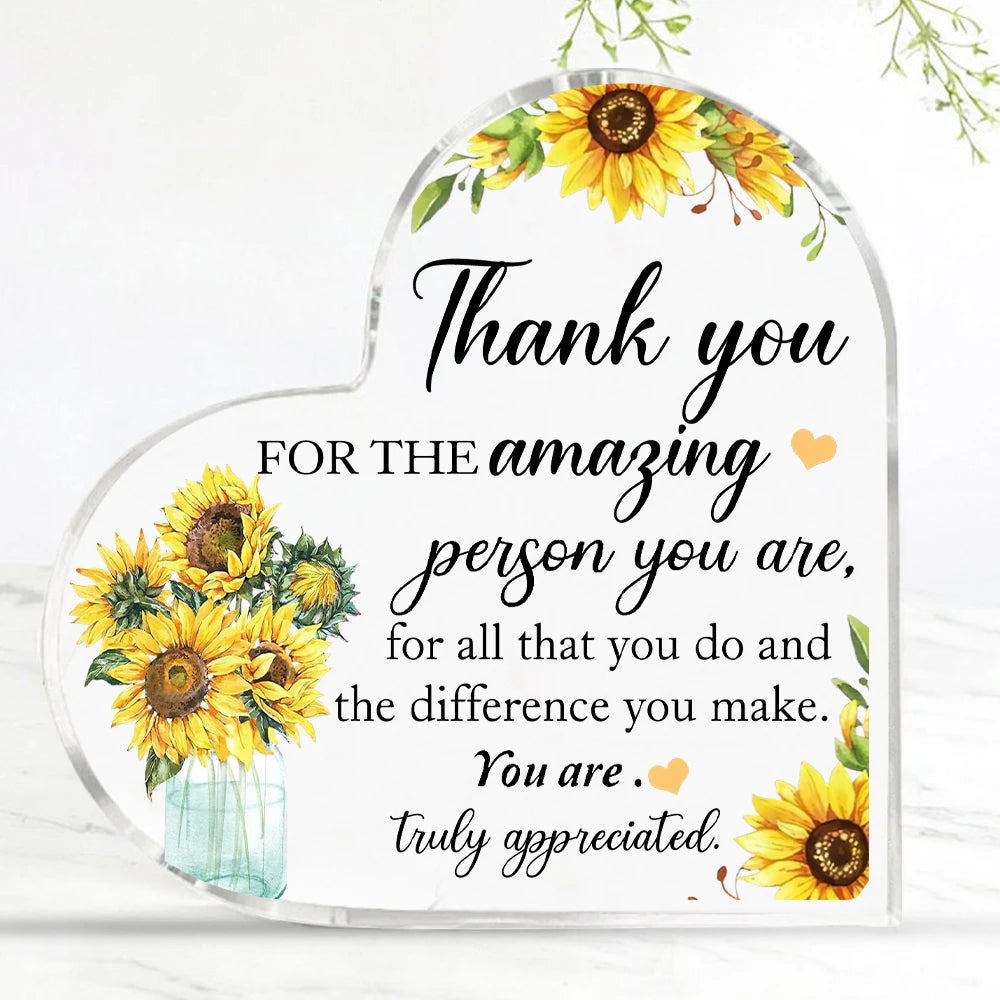 "Thank You" Transparent Acrylic Heart Plaque, Ideal for Gift