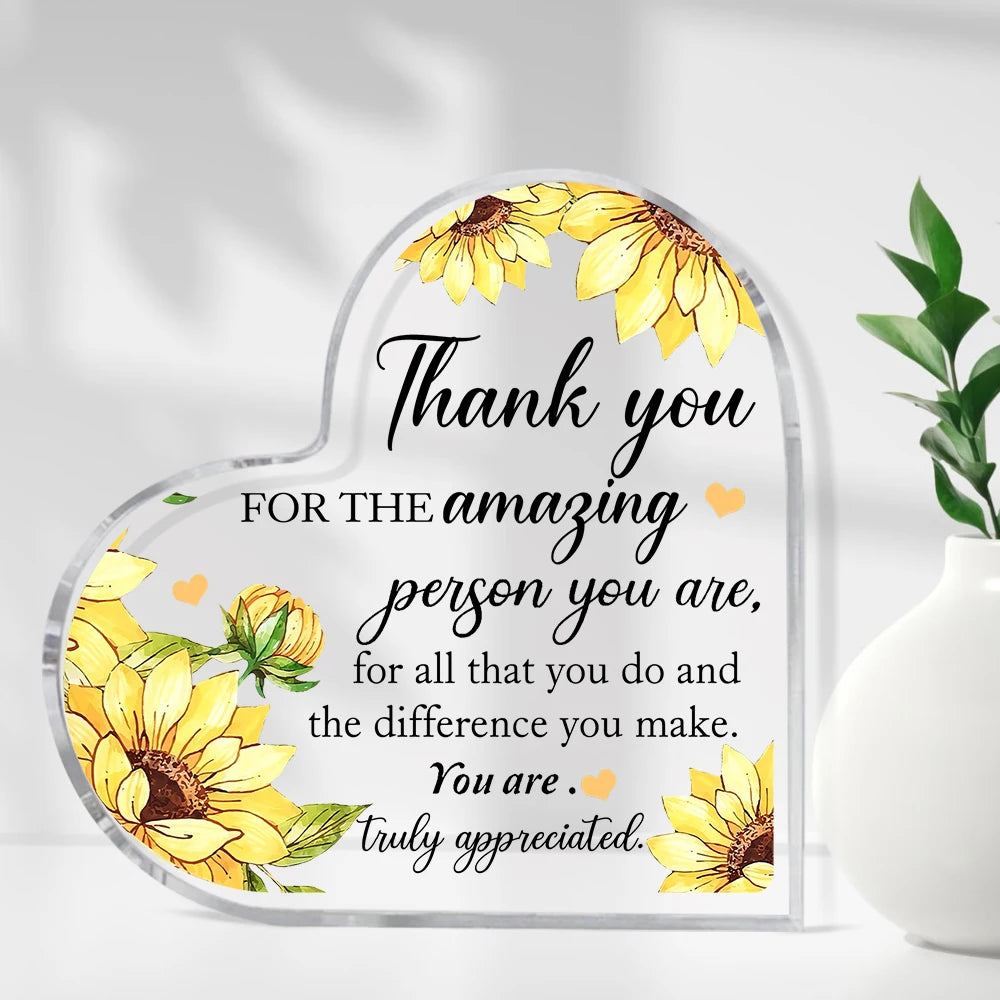 "Thank You" Transparent Acrylic Heart Plaque, Ideal for Gift