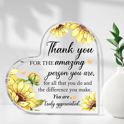 "Thank You" Transparent Acrylic Heart Plaque, Ideal for Gift