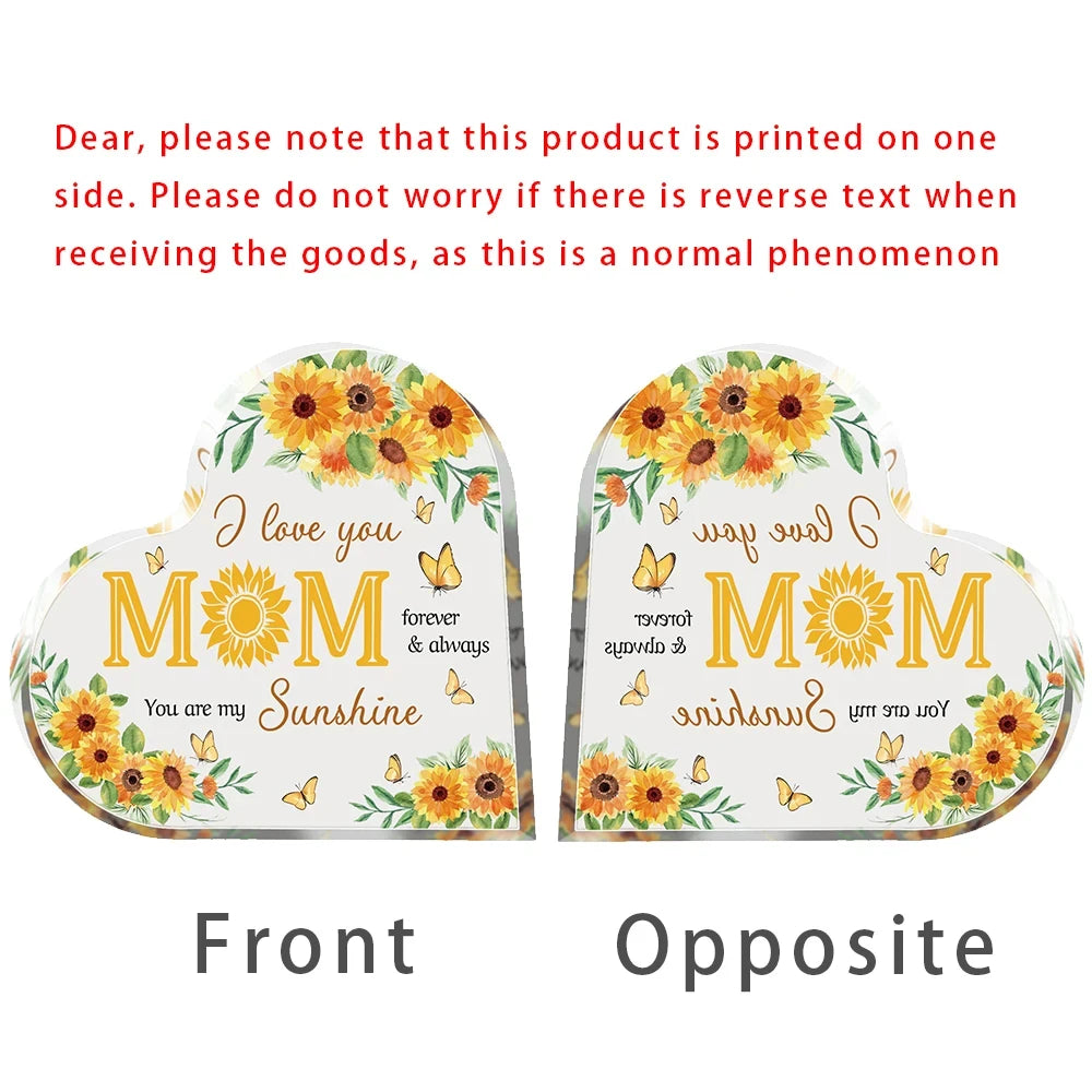 Transparent Acrylic Heart Plaque "I Love You Mom", Ideal Gift For Mom, Mother