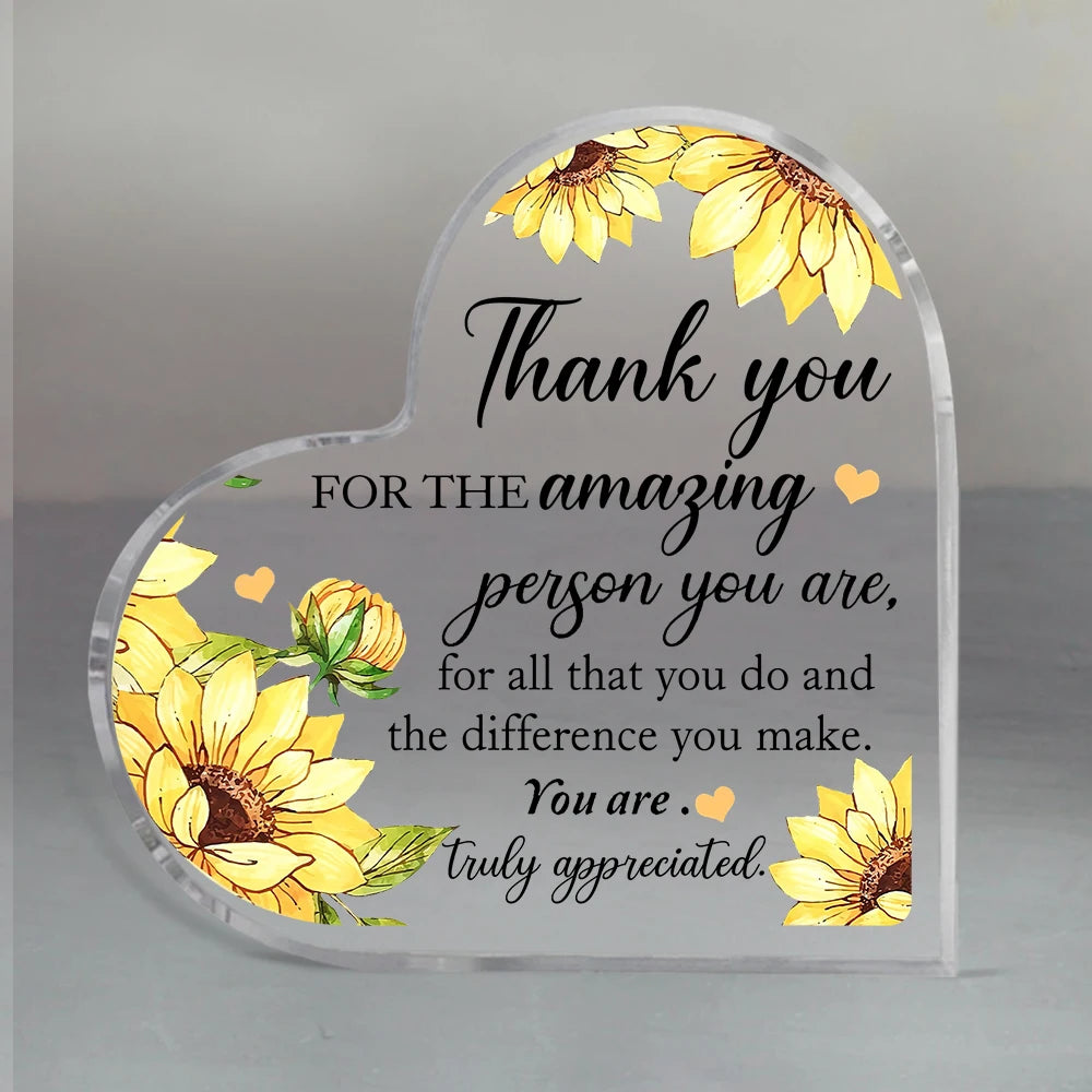 "Thank You" Transparent Acrylic Heart Plaque, Ideal for Gift