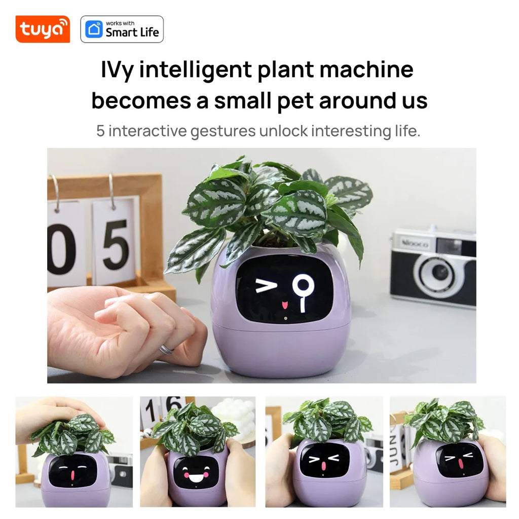 AI Smart Plant Pot with Face Expressions, Fun Plant Raising with Care