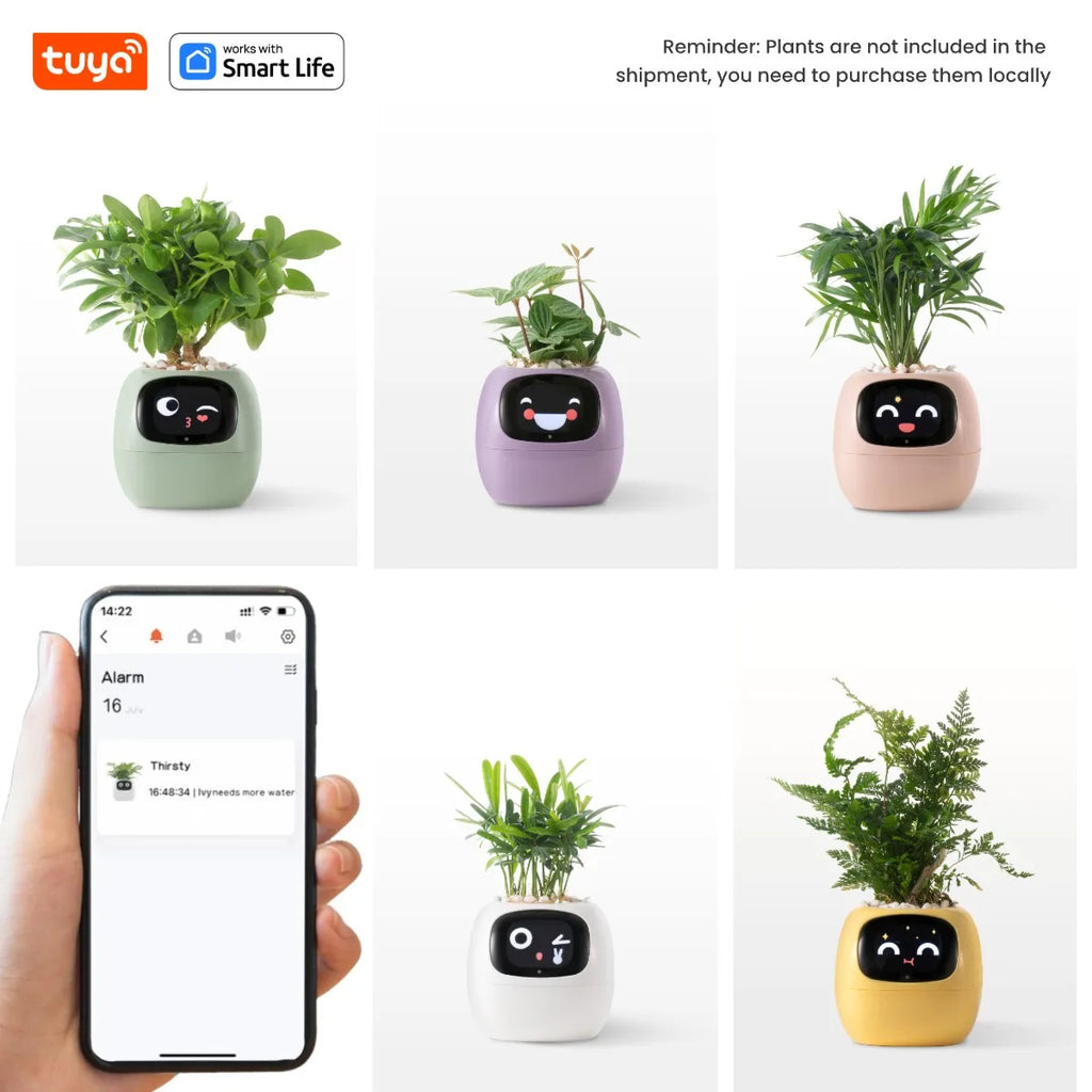 AI Smart Plant Pot with Face Expressions, Fun Plant Raising with Care