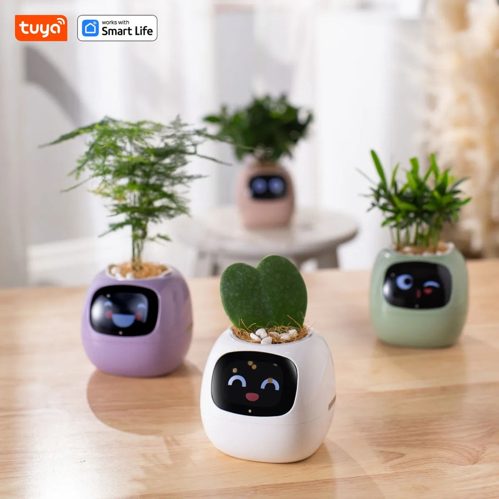 AI Smart Plant Pot with Face Expressions, Fun Plant Raising with Care