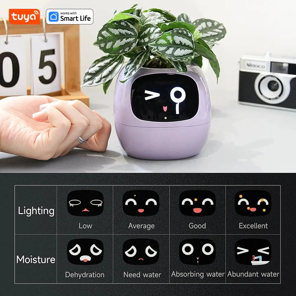 AI Smart Plant Pot with Face Expressions, Fun Plant Raising with Care